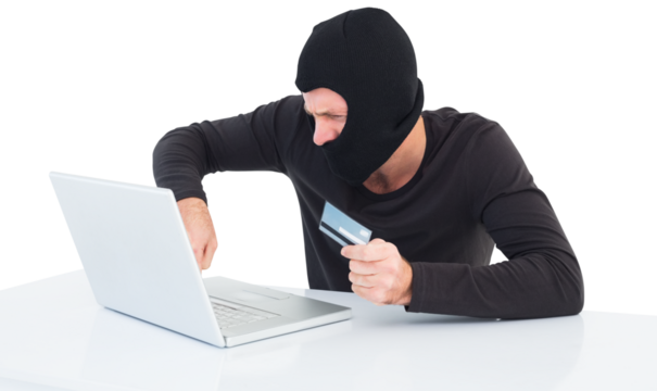 Hacker using laptop to steal identity - Powered by Adobe