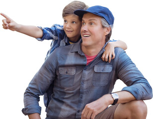 Boy pointing while standing by father