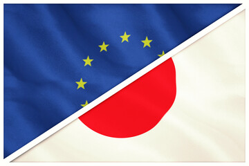 Close-up of European and Japanese flags
