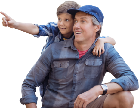 Boy pointing while standing by father - Powered by Adobe