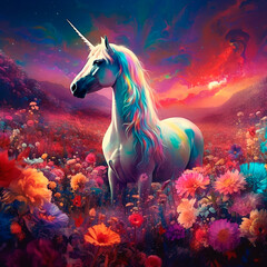 Obraz na płótnie Canvas white horse in the pink night