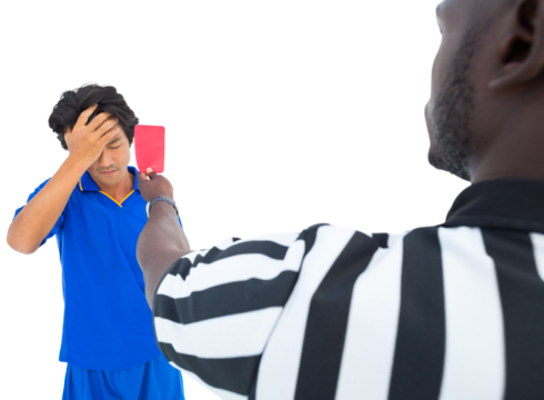 Upset player after getting red card from referee - Powered by Adobe
