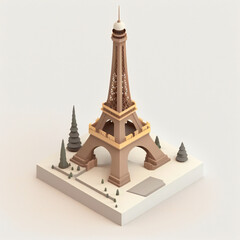 Tiny clay isometric asset cute white background france eiffel tower