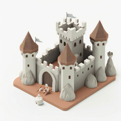 Tiny clay isometric asset cute white background city animal mini super mini blocks castle building