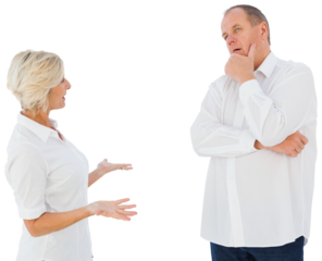 Angry older couple arguing with each other