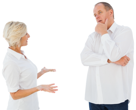 Angry older couple arguing with each other