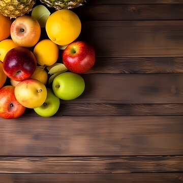 Fruits On Wooden Table. Generative AI