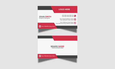 Modern Corporate and Creative Business Card Design Template Double-Sided Horizontal Name Card Simple and Clean Red and Black Visiting Card Vector Illustration Colorful Gradient Business Card