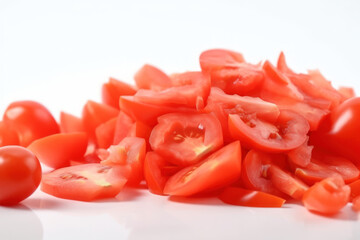 Tomato, sliced chopped tomato, white background, salad, generative ai, Fresh tasty vegetables, Fresh ingredients, cooking ingredients