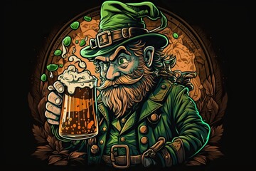 Generative AI illustration of whimsical Irish cartoon, shamrock, beer, green, pot of gold, happy St. Patrick’s Day, quilling paper cut art