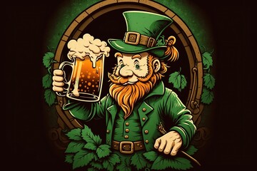Generative AI illustration of whimsical Irish cartoon, shamrock, beer, green, pot of gold, happy St. Patrick’s Day, quilling paper cut art