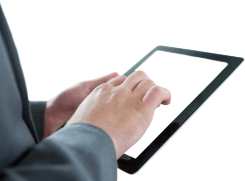 Businessman touching tablet screen