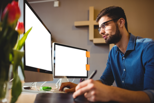 Graphic designer using graphics tablet