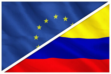 Close-up of European and Colombian flags