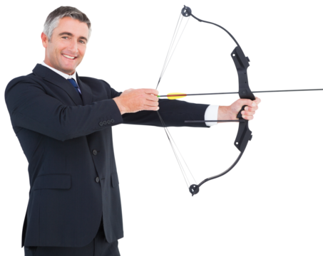 Smiling businessman stretching a bow - Powered by Adobe