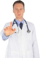 Fototapeta premium Confident male doctor pressing screen