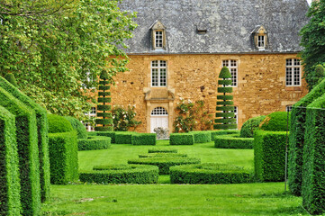 France, picturesque Jardins du Manoir d Eyrignac in Dordogne - obrazy, fototapety, plakaty