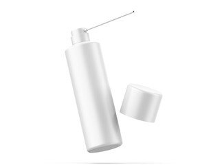 Blank aerosol spray can with straw pipe template mockup, 3d render illustration.