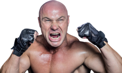 Angry fighter with gloves