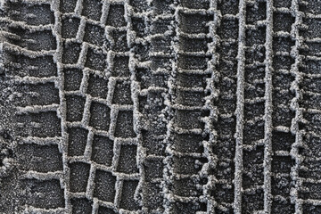 Frosty Tire Tracks In The Mud; Alaska, United States Of America