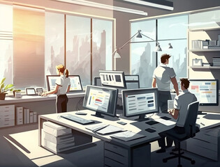 Illustrated office setting
