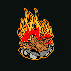 Hand drawn illustration of a camping bonfire