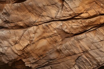 Wide Panoramic Brown Rock Texture with Cracks - Rough Mountain Surface Close-up, Stone Background for Design - AI-Generated