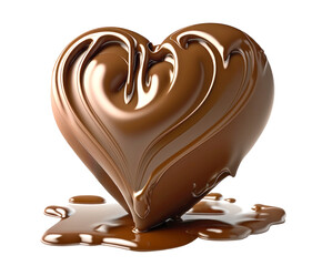 Chocolate heart over a pool of melted chocolate cut-out. Generative AI illustration