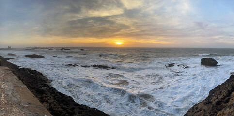 Morocco, Africa: panoramic sunset in Essaouira, known until the 1960s as Mogador, seen from the...