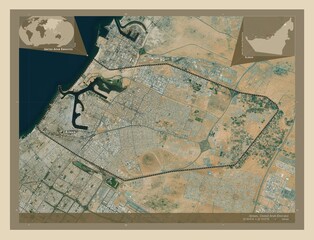Ajman, United Arab Emirates. High-res satellite. Labelled points of cities