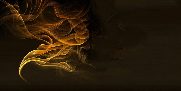 Smoke fire card, gold fire moking on black background, smoking wave, luxury incense on black. Generative AI