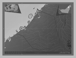 Dubay, United Arab Emirates. Grayscale. Labelled points of cities © Yarr65