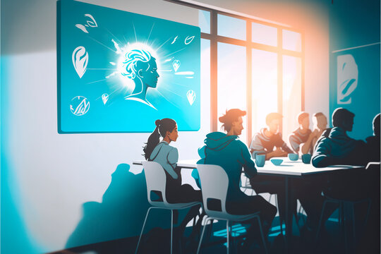 business meeting in office, mockup of a group of people in a coworking, image created with ia