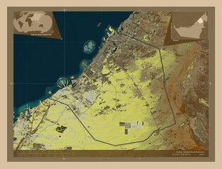 Dubay, United Arab Emirates. Low-res satellite. Labelled points of cities