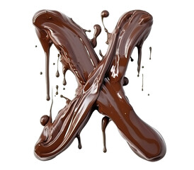 Letter X made with melted chocolate cutout, top view. Generative AI realistic illustration