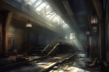 Obraz premium Old Metro Station Game Art Wallpaper Background