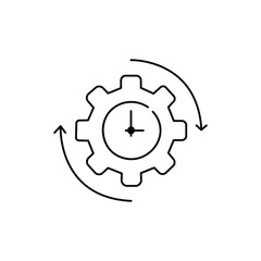 black thin line gear like time management icon. concept of work flow pictogram. flat linear trend modern technical logotype graphic stroke art design infographic element isolated on white background