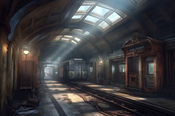 Fototapeta na wymiar Old Metro Station Game Art Wallpaper Background