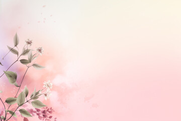 Light pink paper texture background. Tiny petal flower painting in watercolor style. Generative AI.