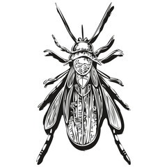 Vintage engrave isolated bug illustration cut ink sketch bugs