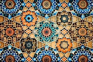 Behang Portugese tegeltjes Seamless Moroccan mosaic Tile pattern with colorful Patchwork. Vintage Portugal azulejo, Mexican Talavera, Italian majolica Ornament, Arabesque motif or Spanish ceramic Mosaic