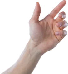 Gordijnen Hand of man pretending to touch an invisible screen © vectorfusionart