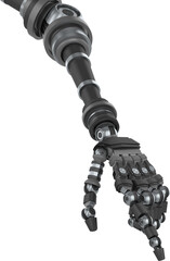 Gray metallic robotic arm gesturing