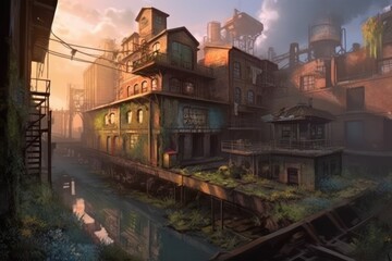 Fototapeta premium Old Factory Game Art Wallpaper Background