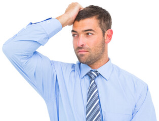 Businessman thinking his hand up 