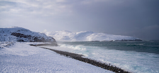 Coast of the Barents Sea. Teriberka. Russia March 2023