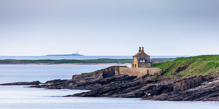 Grade II listed Bathing House on Howick coastline, on the rocky shoreline at Howick and Cullernose point on the Northumberland coast, England.