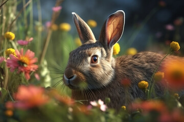 Rabbit in the grass, Rabbit in beautiful fields, ai generative