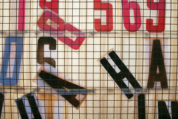 Message sign with jumbled letters and numbers; Rockwood, Ontario, Canada