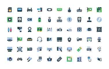 computer component, hardware, device, technology vector icon set flat style. perfect use for logo, presentation, website, and more. simple modern icon set design color style